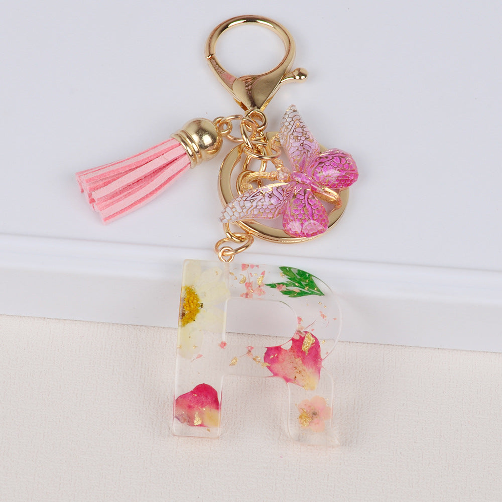 卸売ドライフラワーレター樹脂キーホルダー
